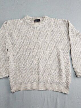 Comfort Knits Mens L Beige Crewneck Sweater Long Sleeve Pullover Knit USA